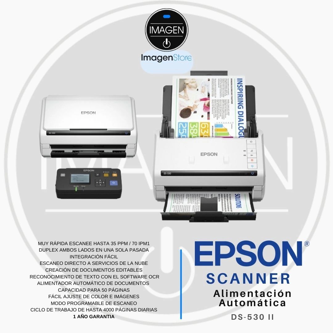 Scanner Epson DS-530 A4 - 50 Pagine, 600x600 DPI, 24 Bit, Con Display LCD E Scansione Automatica